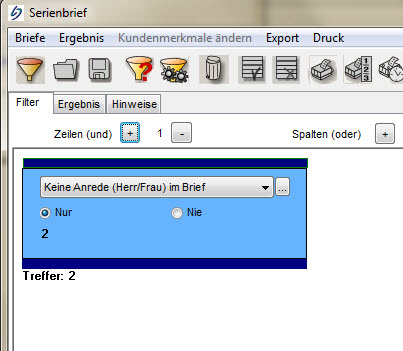 Ansicht Serienbrieffilter neu